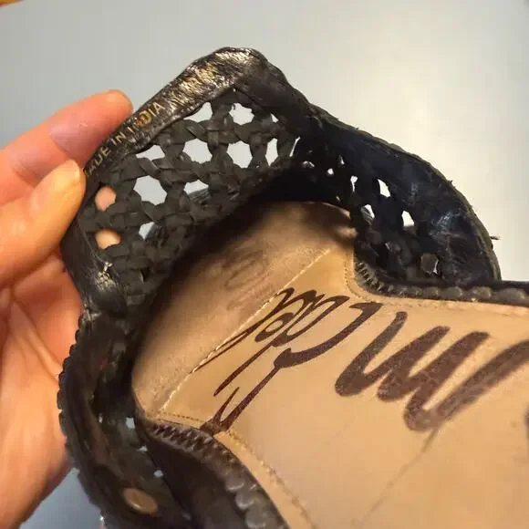 Sam Edelman Woven Black Leather Clara Mules Slip-On Flats Sz 8.5 - Picture 13 of 13